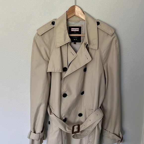 HUNTER LEATHER BUCKLE TRENCH COAT MEDIUM Double Breasted Raincoat Long J… - Picture 5 of 13